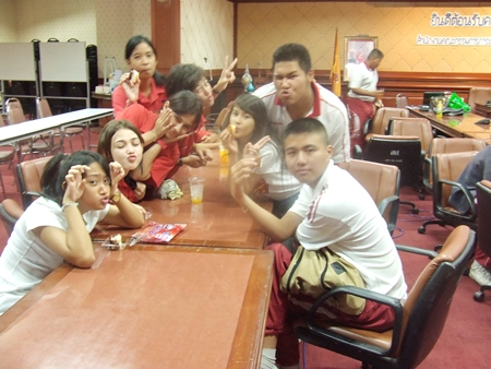 Kinds will be kids, hamming it up for the camera during break time.